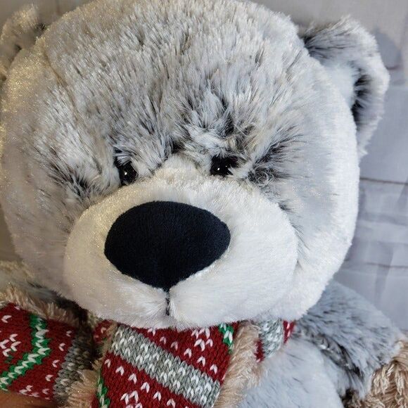Adorable Huggable Hugfun Christmas Gray Teddy Bear Plush Stuffed Animal 17" - Picture 8 of 8